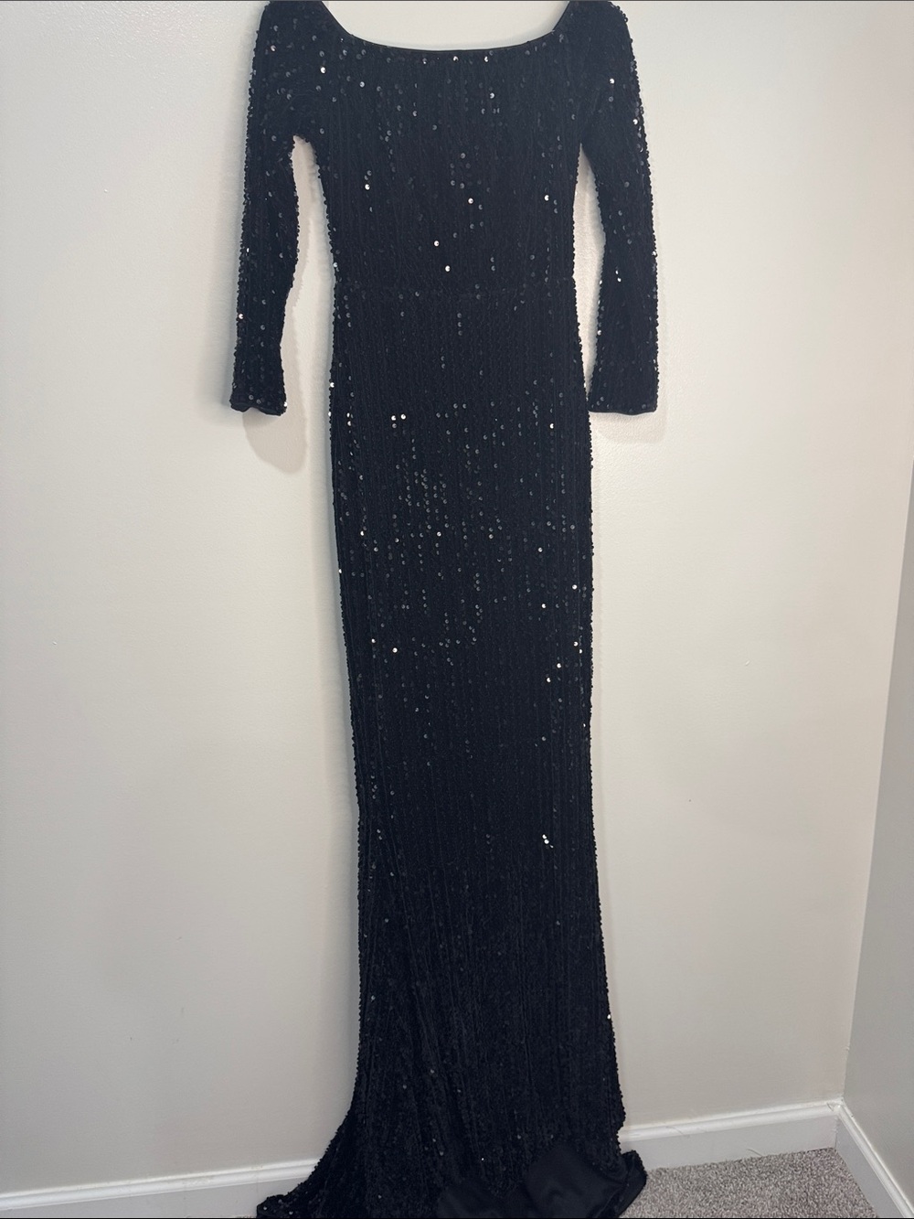 Black Sequin Long Sleeve Evening Gown